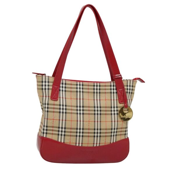 Burberrys Nova Check Tote Bag Canvas Leather Beige Gold Auth 88205 - Picture 1 of 16